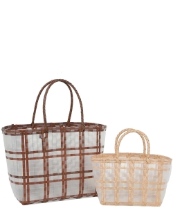 Handmade Woven Basket Handbag Set YW-0014 BROWN/BEIGE